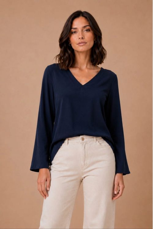 BLUSA MANGA SINO MARINHO